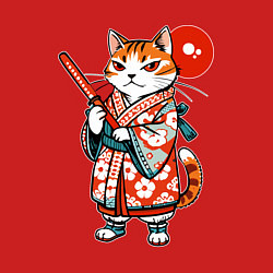 Свитшот хлопковый мужской Кошечка в кимоно в японском стиле, цвет: красный — фото 2