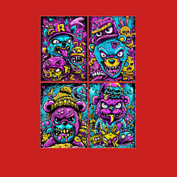 Свитшот хлопковый мужской Яркие неоновые картинки с монстрами, цвет: красный — фото 2