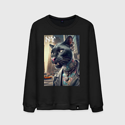 Свитшот хлопковый мужской Cool dude panther from New York - ai art, цвет: черный