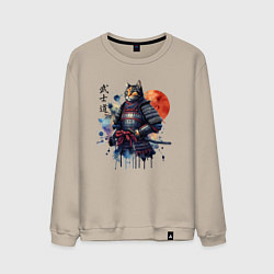 Свитшот хлопковый мужской Cat samurai - bushido ai art, цвет: миндальный