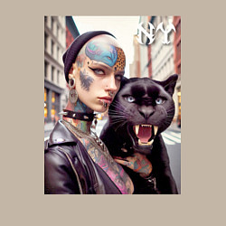 Свитшот хлопковый мужской Punk girl under the protection of a panther - New, цвет: миндальный — фото 2