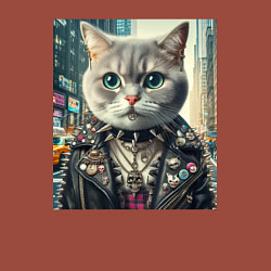 Свитшот хлопковый мужской Прикольный котик фанат тяжёлого рока - нейросеть, цвет: кирпичный — фото 2