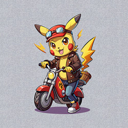 Свитшот хлопковый мужской Пикачу на красном мотоцикле, цвет: меланж — фото 2