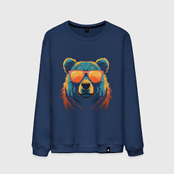 Свитшот хлопковый мужской Медведь в оранжевых очках, цвет: тёмно-синий