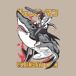 Свитшот хлопковый мужской Человек-бензопила Денджи акула, цвет: миндальный — фото 2