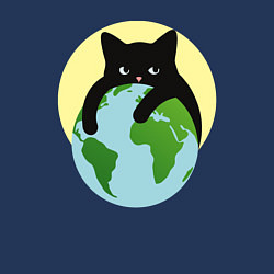 Свитшот хлопковый мужской Котик, обнимающий землю в космосе, цвет: тёмно-синий — фото 2