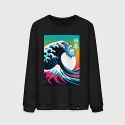 Свитшот хлопковый мужской Japanese wave - ai art, цвет: черный