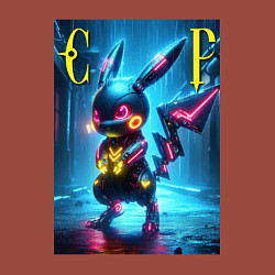 Свитшот хлопковый мужской Cyber Pikachu - neon glow ai art, цвет: кирпичный — фото 2