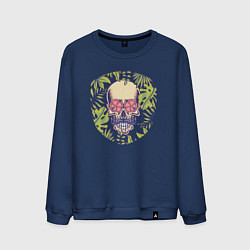 Свитшот хлопковый мужской Цветы и черепок джентельмен, цвет: тёмно-синий