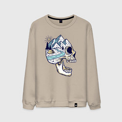 Свитшот хлопковый мужской Черепок и природа, цвет: миндальный