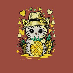 Свитшот хлопковый мужской Котик с ананасами, цвет: кирпичный — фото 2