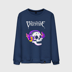 Свитшот хлопковый мужской Bullet For My Valentine - неоновый череп, цвет: тёмно-синий
