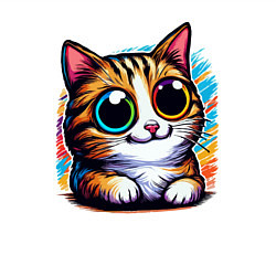 Свитшот хлопковый мужской Милый котенок с большими разноцветными глазами, цвет: белый — фото 2