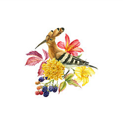 Свитшот хлопковый мужской Осенний букет и птица удод, цвет: белый — фото 2