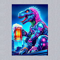 Свитшот хлопковый мужской Cyber tyrannosaur with a mug of beer - ai art fant, цвет: меланж — фото 2