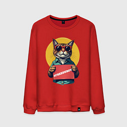 Свитшот хлопковый мужской Сat with a poster, цвет: красный
