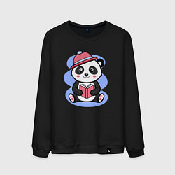 Свитшот хлопковый мужской Панда с книжкой, цвет: черный