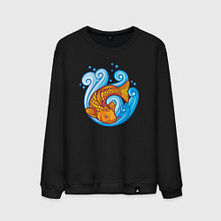 Свитшот хлопковый мужской Золотая рыбка в море, цвет: черный