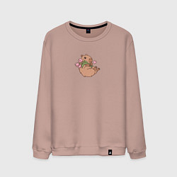 Свитшот хлопковый мужской Милая капибара с цветами, цвет: пыльно-розовый