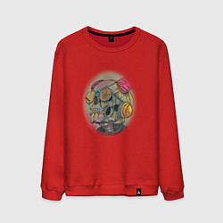 Свитшот хлопковый мужской Очки на черепе, цвет: красный