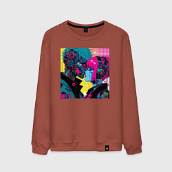 Свитшот хлопковый мужской Cyber love - pop art fantasy, цвет: кирпичный