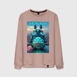 Мужской свитшот Cyber Totoro - neon glow fantasy
