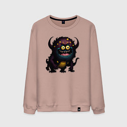 Свитшот хлопковый мужской Страшный черный монстрик, цвет: пыльно-розовый