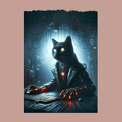 Свитшот хлопковый мужской Кибер кот за компьютером - неоновое свечение, цвет: пыльно-розовый — фото 2