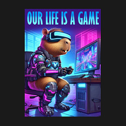 Свитшот хлопковый мужской Капибара заядлый геймер - неоновое свечение, цвет: черный — фото 2