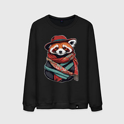 Мужской свитшот Красная панда в шляпе и шарфе