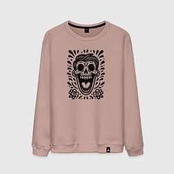 Свитшот хлопковый мужской Татуировка смеющегося черепа, цвет: пыльно-розовый