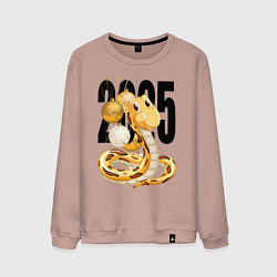 Свитшот хлопковый мужской 2025 год - змея и елочные шары, цвет: пыльно-розовый