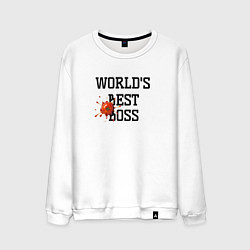 Свитшот хлопковый мужской Worlds best boss, цвет: белый