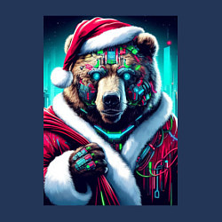 Свитшот хлопковый мужской Cyber bear - Santa Claus, цвет: тёмно-синий — фото 2