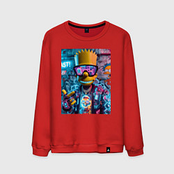 Свитшот хлопковый мужской Неоновый Барт Симпсон на фоне стены с граффити, цвет: красный