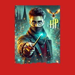 Свитшот хлопковый мужской Harry Potter with a magic wand - ai art fantasy, цвет: красный — фото 2