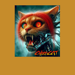 Свитшот хлопковый мужской Super cyber red cat - ai art fantasy, цвет: горчичный — фото 2