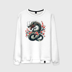 Свитшот хлопковый мужской Japanese dragon and sakura - irezumi, цвет: белый