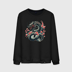 Мужской свитшот Japanese dragon and sakura - irezumi