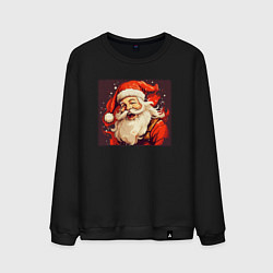Свитшот хлопковый мужской Дед Мороз весёло улыбается, цвет: черный
