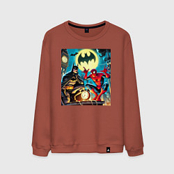 Свитшот хлопковый мужской Batman with Spider-man - ai art fantasy, цвет: кирпичный