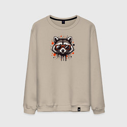Свитшот хлопковый мужской Голова енота с брызгами краски, цвет: миндальный