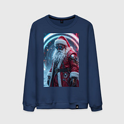 Свитшот хлопковый мужской Дед мороз киберпанк, цвет: тёмно-синий