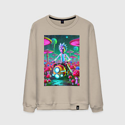 Свитшот хлопковый мужской Рик на космическом мотоцикле - нейроарт, цвет: миндальный