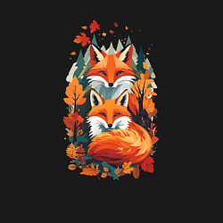 Свитшот хлопковый мужской Лисы и осенний пейзаж, цвет: черный — фото 2