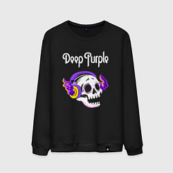 Свитшот хлопковый мужской Deep Purple - неоновый череп, цвет: черный