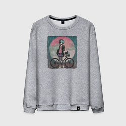 Свитшот хлопковый мужской Девочка эмо анархистка с велосипедом - дождь и кош, цвет: меланж