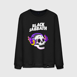 Свитшот хлопковый мужской Black Sabbath - неоновый череп, цвет: черный