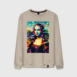 Мужской свитшот Мона Лиза и неоновые кубики - стилизация