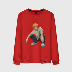 Свитшот хлопковый мужской Человек-бензопила Денджи чилл, цвет: красный
